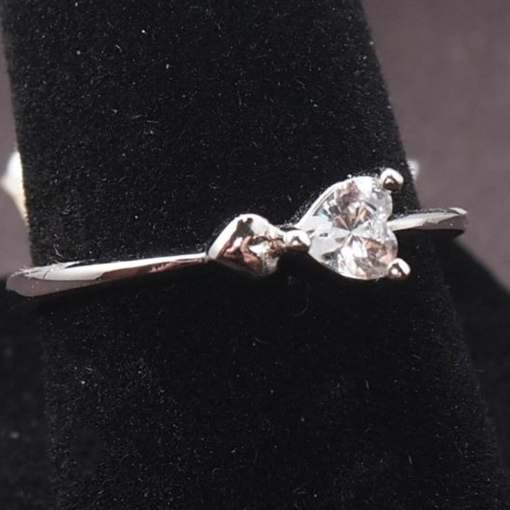 Petite Heart Shaped.925 Sterling Silver & Heart Shaped Cubic Zirconia Ring!